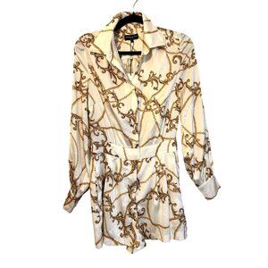 NWT Generation Love Maya Satin Romper White Gold Chain Sample Sz XS [jb]